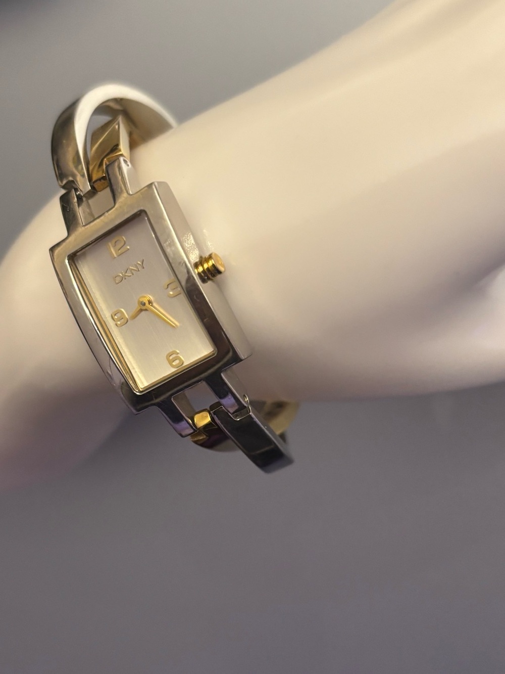 DKNY Two-Tone Silver and Gold Rectangular Bracelet Watch